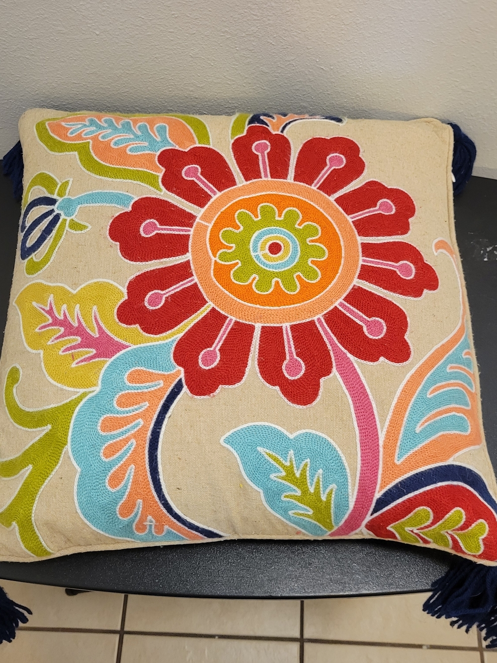 Levtex Bright Floral Accent Pillow in Red, Orange, Blue & Green